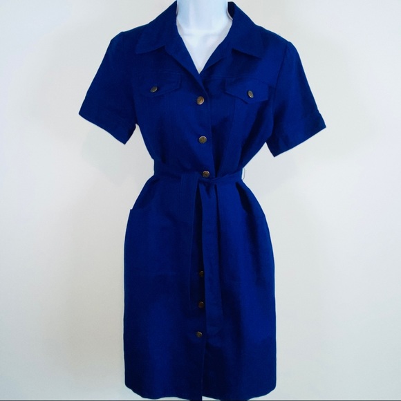 Cobalt Blue Belted Button Down Sheath Dress by Kasper Size 4 - Picture 3 of 14